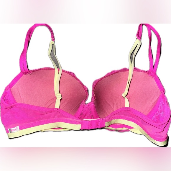 Victoria’s Secret PINK Bright Pink/Yellow Lace Strappy Push Up Bra - Picture 3 of 4